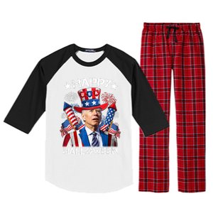 Funny Joe Biden 4th Of July Happy Halloween Firework Raglan Sleeve Pajama Set