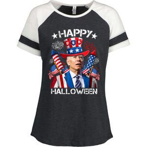 Funny Joe Biden 4th Of July Happy Halloween Firework Enza Ladies Jersey Colorblock Tee