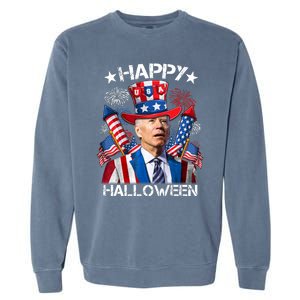 Funny Joe Biden 4th Of July Happy Halloween Firework Garment-Dyed Sweatshirt