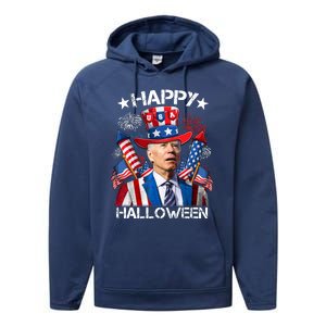 Funny Joe Biden 4th Of July Happy Halloween Firework Performance Fleece Hoodie