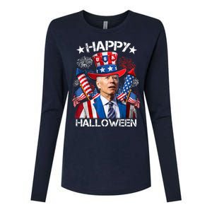 Funny Joe Biden 4th Of July Happy Halloween Firework Womens Cotton Relaxed Long Sleeve T-Shirt