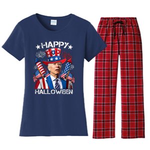 Funny Joe Biden 4th Of July Happy Halloween Firework Women's Flannel Pajama Set