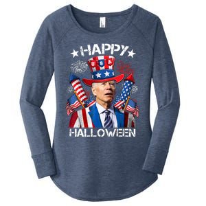 Funny Joe Biden 4th Of July Happy Halloween Firework Women's Perfect Tri Tunic Long Sleeve Shirt