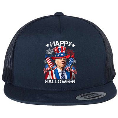 Funny Joe Biden 4th Of July Happy Halloween Firework Flat Bill Trucker Hat