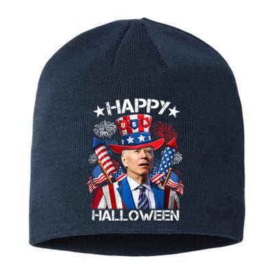 Funny Joe Biden 4th Of July Happy Halloween Firework Sustainable Beanie