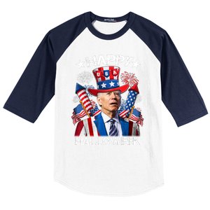 Funny Joe Biden 4th Of July Happy Halloween Firework Baseball Sleeve Shirt