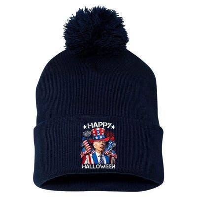 Funny Joe Biden 4th Of July Happy Halloween Firework Pom Pom 12in Knit Beanie