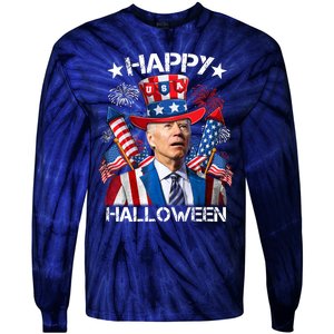 Funny Joe Biden 4th Of July Happy Halloween Firework Tie-Dye Long Sleeve Shirt