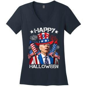 Funny Joe Biden 4th Of July Happy Halloween Firework Women's V-Neck T-Shirt