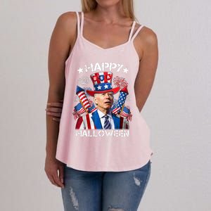 Funny Joe Biden 4th Of July Happy Halloween Firework Women's Strappy Tank