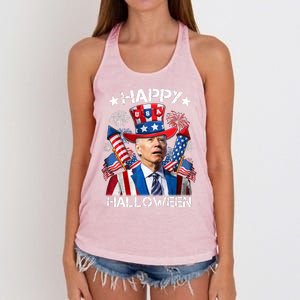 Funny Joe Biden 4th Of July Happy Halloween Firework Women's Knotted Racerback Tank