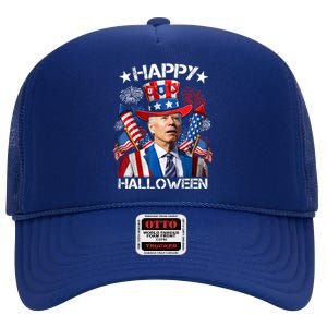 Funny Joe Biden 4th Of July Happy Halloween Firework High Crown Mesh Back Trucker Hat