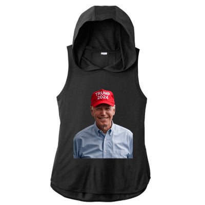 Funny Joe Biden Wearing A Trump Hat Political Sarcasm 2024 Ladies PosiCharge Tri-Blend Wicking Draft Hoodie Tank