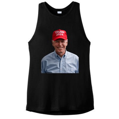 Funny Joe Biden Wearing A Trump Hat Political Sarcasm 2024 Ladies PosiCharge Tri-Blend Wicking Tank