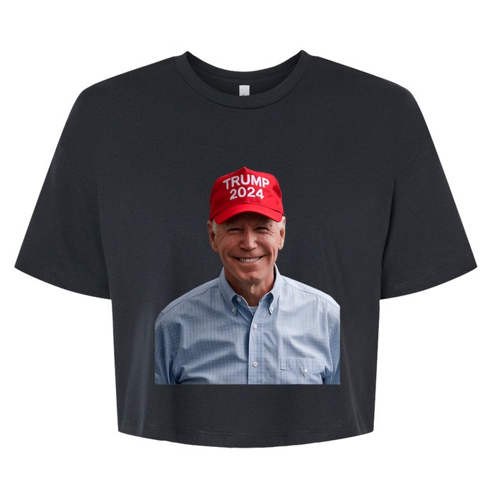 Funny Joe Biden Wearing A Trump Hat Political Sarcasm 2024 Bella+Canvas Jersey Crop Tee