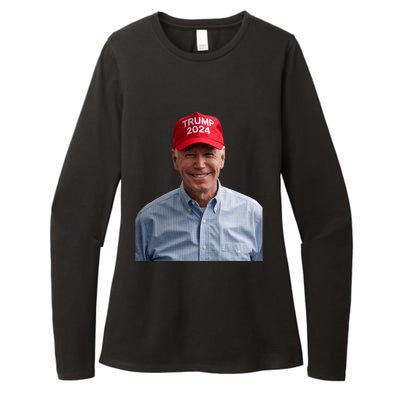 Funny Joe Biden Wearing A Trump Hat Political Sarcasm 2024 Womens CVC Long Sleeve Shirt