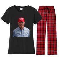 Funny Joe Biden Wearing A Trump Hat Political Sarcasm 2024 Women's Flannel Pajama Set