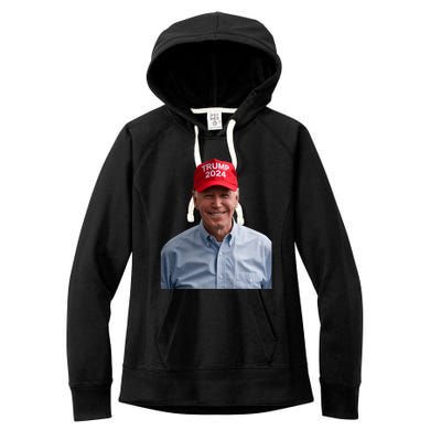 Funny Joe Biden Wearing A Trump Hat Political Sarcasm 2024 Women's Fleece Hoodie