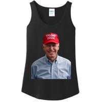 Funny Joe Biden Wearing A Trump Hat Political Sarcasm 2024 Ladies Essential Tank