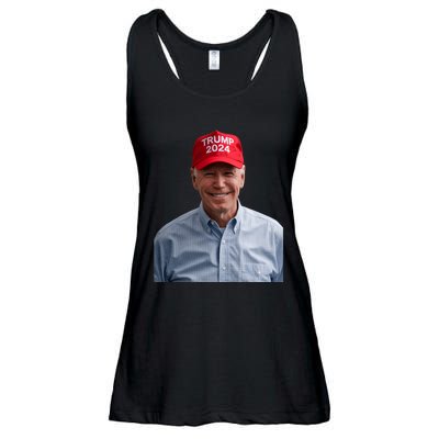 Funny Joe Biden Wearing A Trump Hat Political Sarcasm 2024 Ladies Essential Flowy Tank