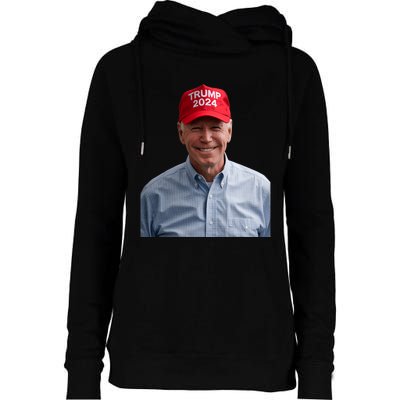 Funny Joe Biden Wearing A Trump Hat Political Sarcasm 2024 Womens Funnel Neck Pullover Hood