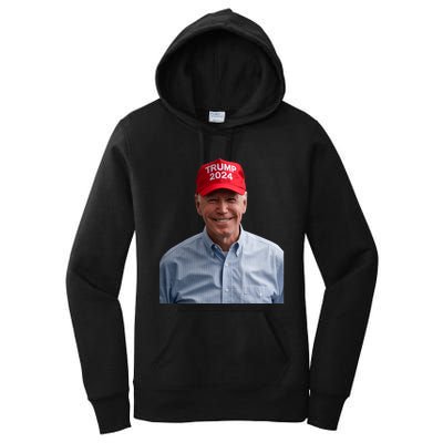 Funny Joe Biden Wearing A Trump Hat Political Sarcasm 2024 Women's Pullover Hoodie