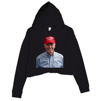 Funny Joe Biden Wearing A Trump Hat Political Sarcasm 2024 Crop Fleece Hoodie