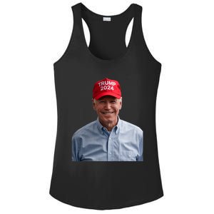 Funny Joe Biden Wearing A Trump Hat Political Sarcasm 2024 Ladies PosiCharge Competitor Racerback Tank