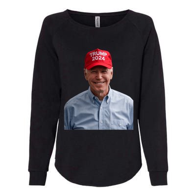 Funny Joe Biden Wearing A Trump Hat Political Sarcasm 2024 Womens California Wash Sweatshirt