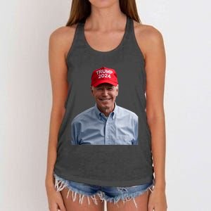 Funny Joe Biden Wearing A Trump Hat Political Sarcasm 2024 Women's Knotted Racerback Tank