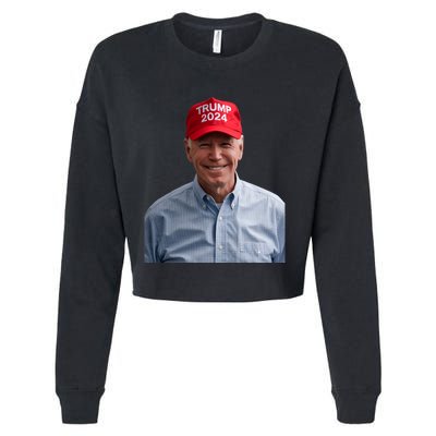 Funny Joe Biden Wearing A Trump Hat Political Sarcasm 2024 Cropped Pullover Crew