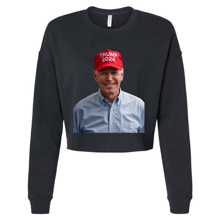 Funny Joe Biden Wearing A Trump Hat Political Sarcasm 2024 Cropped Pullover Crew