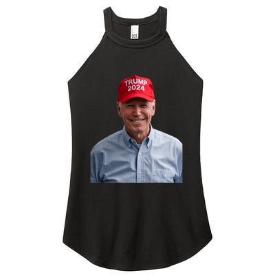 Funny Joe Biden Wearing A Trump Hat Political Sarcasm 2024 Women's Perfect Tri Rocker Tank