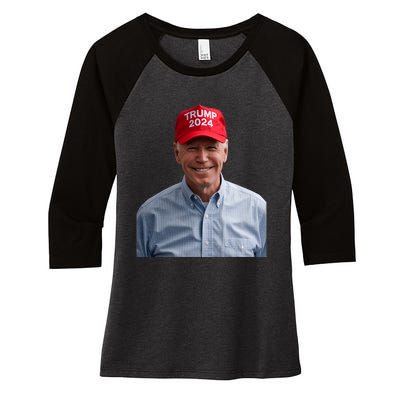 Funny Joe Biden Wearing A Trump Hat Political Sarcasm 2024 Women's Tri-Blend 3/4-Sleeve Raglan Shirt