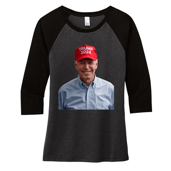 Funny Joe Biden Wearing A Trump Hat Political Sarcasm 2024 Women's Tri-Blend 3/4-Sleeve Raglan Shirt