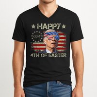 Funny Joe Biden 4th Of July Happy 4th Of Easter Us Flag V-Neck T-Shirt
