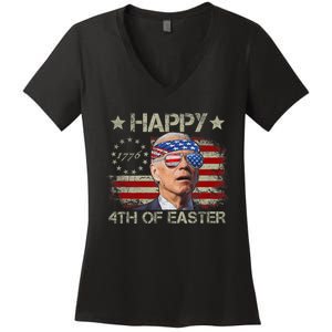 Funny Joe Biden 4th Of July Happy 4th Of Easter Us Flag Women's V-Neck T-Shirt