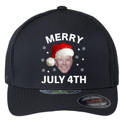 Funny Joe Biden Merry Christmas In July 4th Gift Flexfit Unipanel Trucker Cap