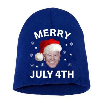 Funny Joe Biden Merry Christmas In July 4th Gift Short Acrylic Beanie