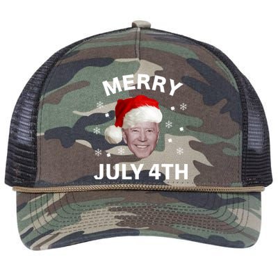 Funny Joe Biden Merry Christmas In July 4th Gift Retro Rope Trucker Hat Cap