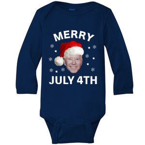 Funny Joe Biden Merry Christmas In July 4th Gift Baby Long Sleeve Bodysuit