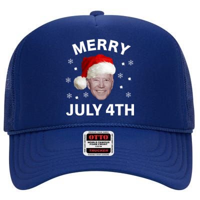 Funny Joe Biden Merry Christmas In July 4th Gift High Crown Mesh Back Trucker Hat