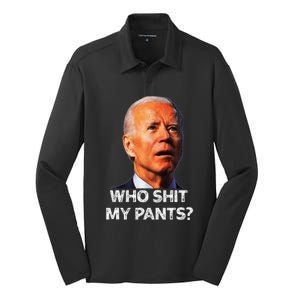 Funny Joe Biden Idiot Republican Who Shi.T My Pants Politics Silk Touch Performance Long Sleeve Polo