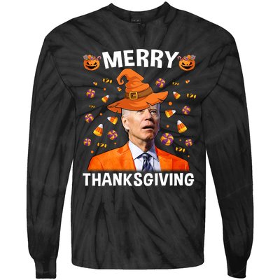 Funny Joe Biden Happy Halloween Shirt Merry Thanksgiving Tie-Dye Long Sleeve Shirt