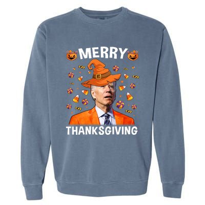 Funny Joe Biden Happy Halloween Shirt Merry Thanksgiving Garment-Dyed Sweatshirt