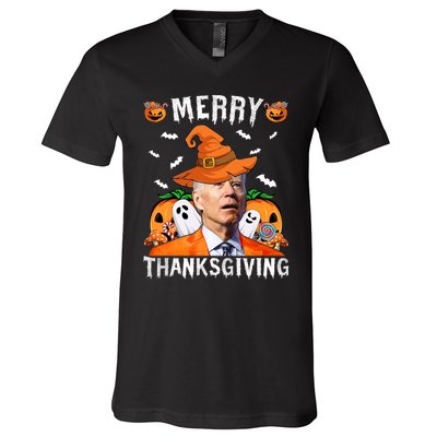 Funny Joe Biden Happy Halloween Shirt Merry Thanksgiving V-Neck T-Shirt