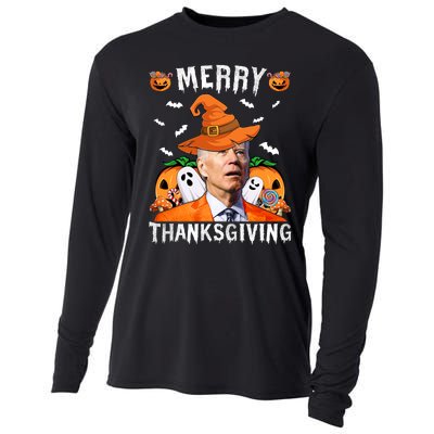 Funny Joe Biden Happy Halloween Shirt Merry Thanksgiving Cooling Performance Long Sleeve Crew