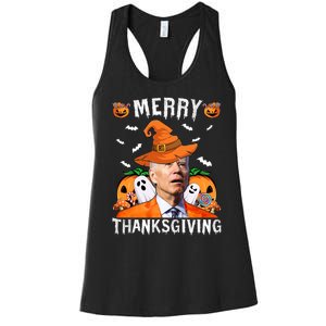 Funny Joe Biden Happy Halloween Shirt Merry Thanksgiving Women's Racerback Tank