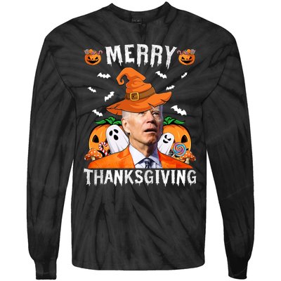 Funny Joe Biden Happy Halloween Shirt Merry Thanksgiving Tie-Dye Long Sleeve Shirt