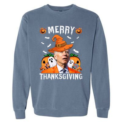 Funny Joe Biden Happy Halloween Shirt Merry Thanksgiving Garment-Dyed Sweatshirt